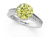 White gold Fancy Yellow Round  Solitaire Pavé Diamond Milgrain Engagement Ring with Four-Prong Setting_1