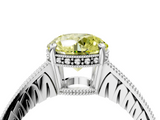 White gold Fancy Yellow Round  Solitaire Pavé Diamond Milgrain Engagement Ring with Four-Prong Setting_4