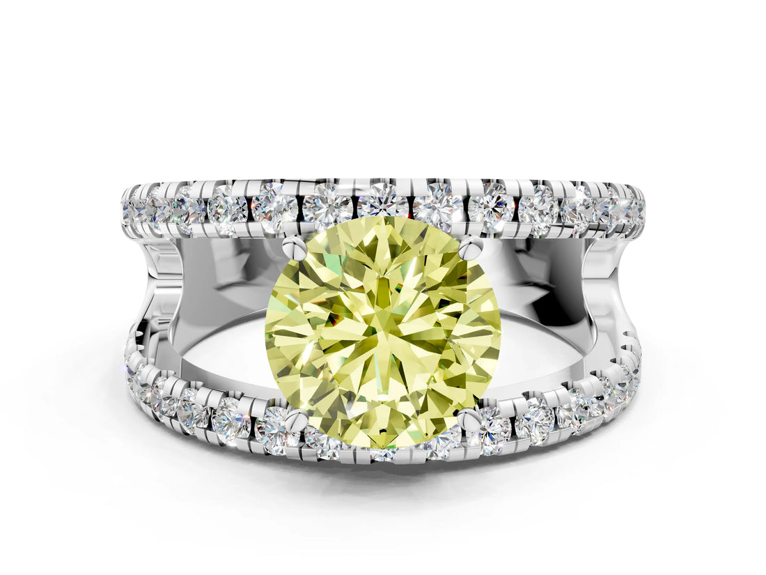 White gold Fancy Yellow Round  Solitaire Split Shank Pave Diamond Ring_50