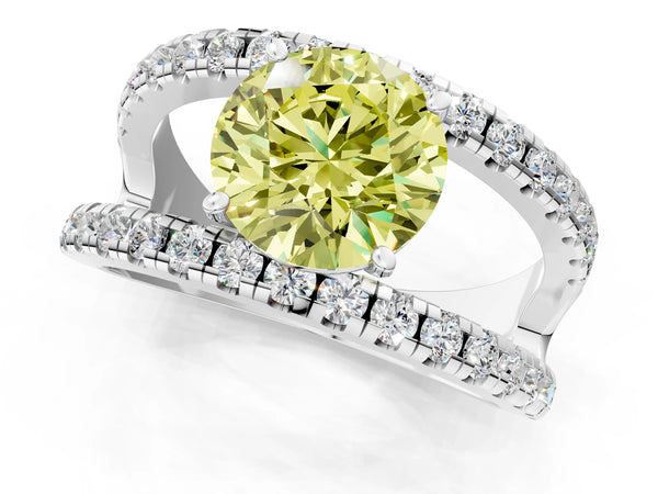 White gold Fancy Yellow Round  Solitaire Split Shank Pave Diamond Ring