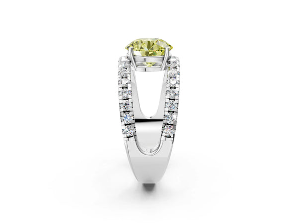 White gold Fancy Yellow Round  Solitaire Split Shank Pave Diamond Ring