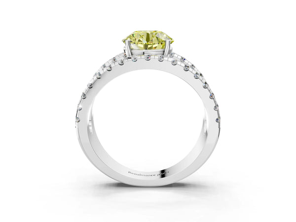 White gold Fancy Yellow Round  Solitaire Split Shank Pave Diamond Ring