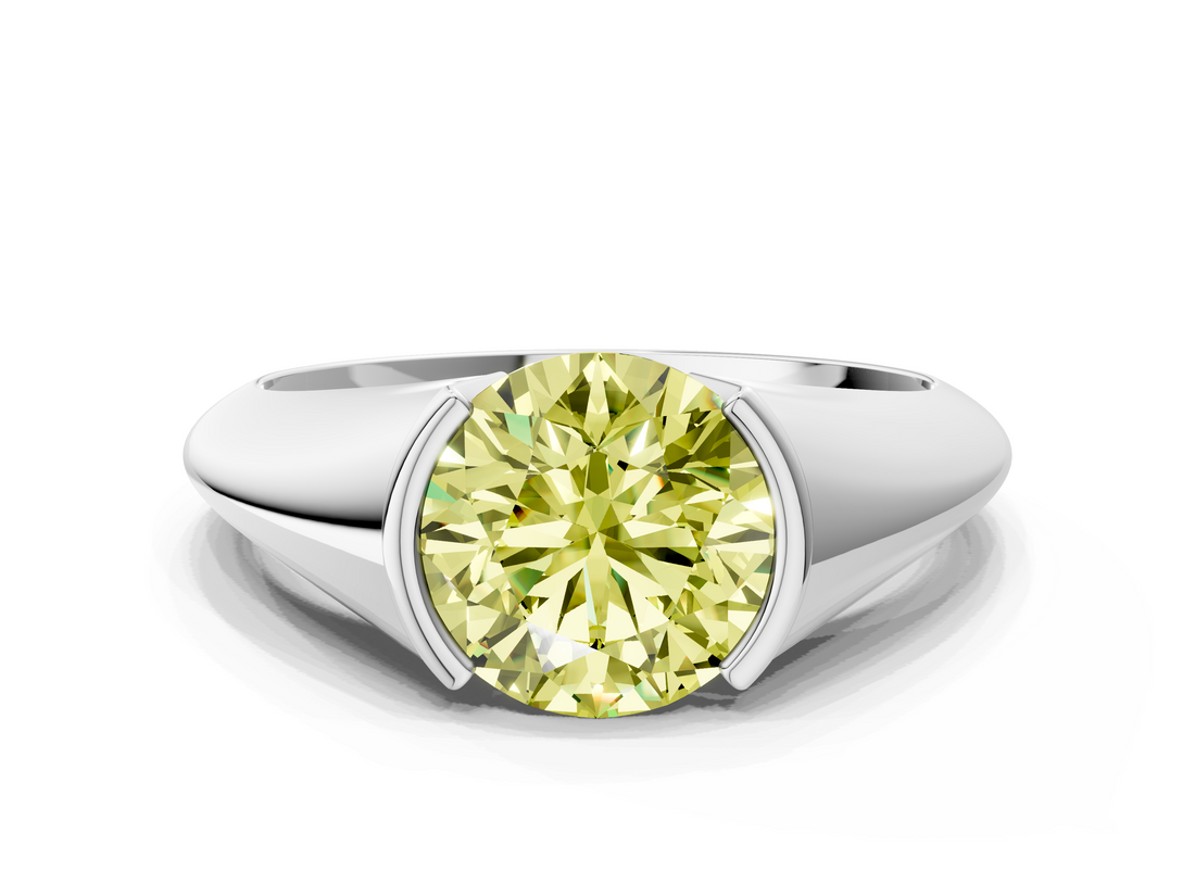 White gold Fancy Yellow Round  Solitaire Tension Set Diamond Ring