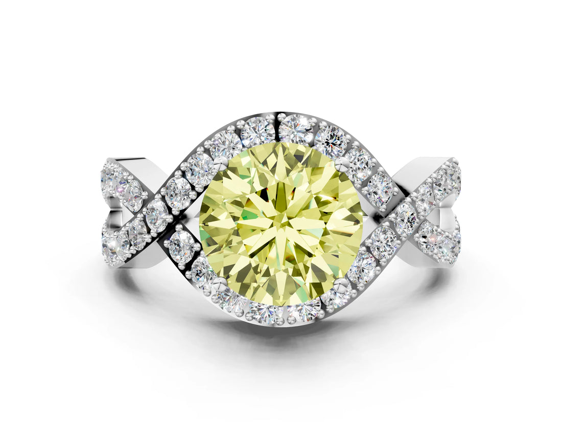 White gold Fancy Yellow Round  Solitaire Twist Band Pavé Diamond Engagement Ring_32