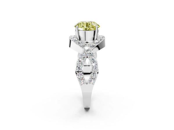 Platinum Fancy Yellow Round  Solitaire Twist Band Pavé Diamond Engagement Ring