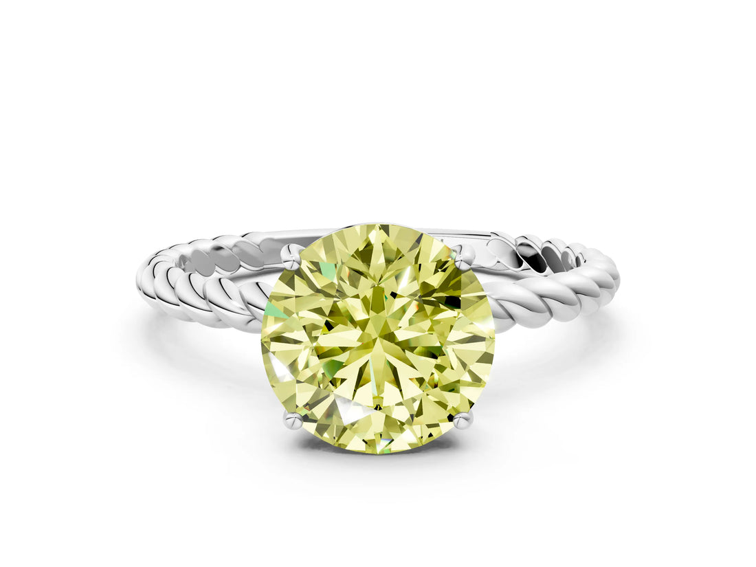 White gold Fancy Yellow Round  Solitaire Twist Band Ring with Four-Prong Setting_18