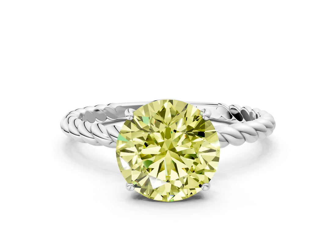 White gold Fancy Yellow Round  Solitaire Twist Band Ring with Four-Prong Setting_491