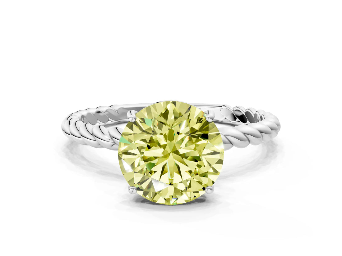 White gold Fancy Yellow Round  Solitaire Twist Band Ring with Four-Prong Setting_502