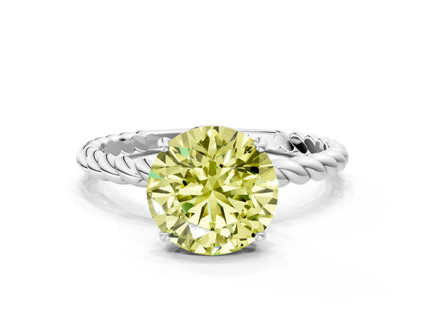 Platinum Fancy Yellow Round  Solitaire Twist Band Ring with Four-Prong Setting