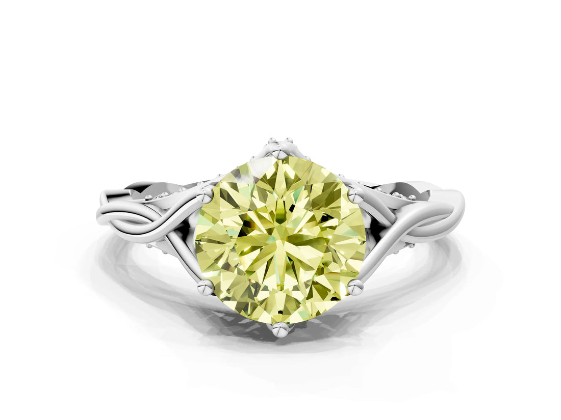 White gold Fancy Yellow Round  Solitaire Twist Band Six-Prong Setting 1
