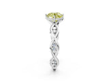 White gold Fancy Yellow Round  Solitaire Twist Band with Leaf Prong Setting 2