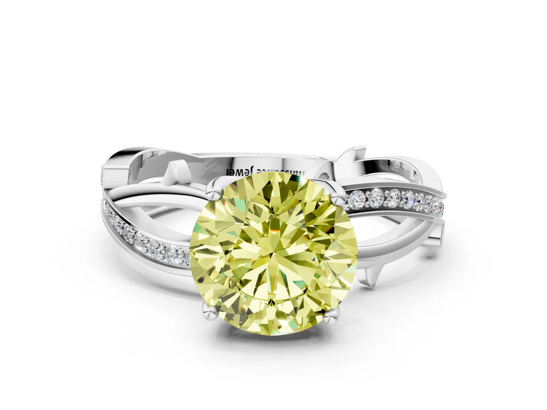 White gold Fancy Yellow Round  Solitaire Twist Band with Pavé Accents and Four-Prong Setting_19
