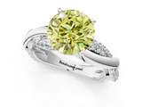White gold Fancy Yellow Round  Solitaire Twist Band with Pave Prong Setting_1