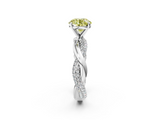 White gold Fancy Yellow Round  Solitaire Twist Band with Pave Prong Setting_2