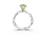White gold Fancy Yellow Round  Solitaire Twist Band with Pave Prong Setting_3