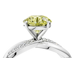 White gold Fancy Yellow Round  Solitaire Twist Band with Pave Prong Setting_4
