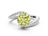 White gold Fancy Yellow Round  Solitaire Twist Band with Pave Set Diamonds and Four-Prong Setting