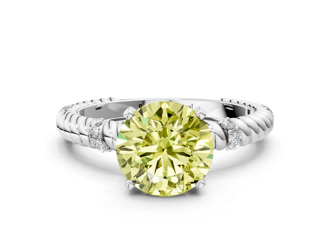 White gold Fancy Yellow Round  Solitaire Twisted Band Prong Set Engagement Ring_64