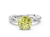 White gold Fancy Yellow Round  Solitaire Twisted Band with Pavé Accents and Four-Prong Setting