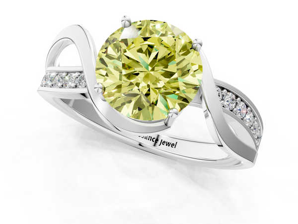 Platinum Fancy Yellow Round  Solitaire Twisted Band with Prong Setting