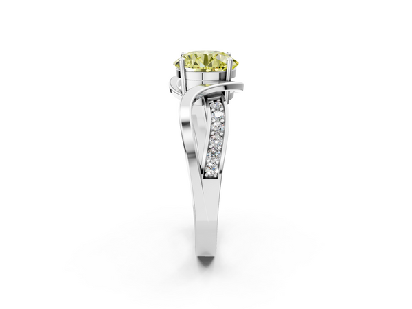 Platinum Fancy Yellow Round  Solitaire Twisted Band with Prong Setting