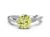 White gold Fancy Yellow Round  Solitaire Twisted Pave Diamond Ring with Four-Prong Setting_123