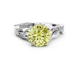 White gold Fancy Yellow Round  Solitaire Vine Band with Milgrain Prong Setting_3