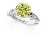 White gold Fancy Yellow Round  Solitaire Vine Band with Milgrain Prong Setting_4