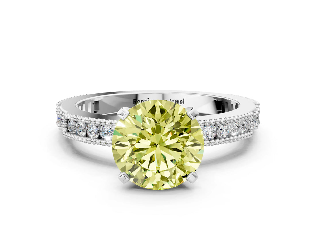 White gold Fancy Yellow Round  Solitaire with Pavé Band and Four-Prong Setting_28