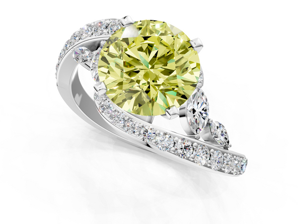 White gold Fancy Yellow Round  Solitaire with Pavé Twist Band and Four-Prong Setting