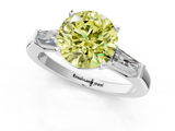 White gold Fancy Yellow Round  Solitaire with Tapered Baguette Side Stones on a Classic Band with Four-Prong Setting_1