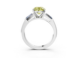 White gold Fancy Yellow Round  Solitaire with Tapered Baguette Side Stones on a Classic Band with Four-Prong Setting_3