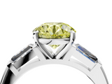 White gold Fancy Yellow Round  Solitaire with Tapered Baguette Side Stones on a Classic Band with Four-Prong Setting_4