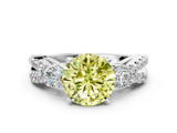 White gold Fancy Yellow Round  Three-Stone Diamond Ring with Pavé Split Shank and Four-Prong Setting_17