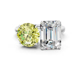 White gold Fancy Yellow Round  and Emerald Cut Toi Moi Ring with Prong Setting_29