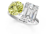White gold Fancy Yellow Round  and Emerald Cut Toi Moi Ring with Prong Setting_30