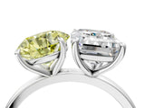 White gold Fancy Yellow Round  and Emerald Cut Toi Moi Ring with Prong Setting_33