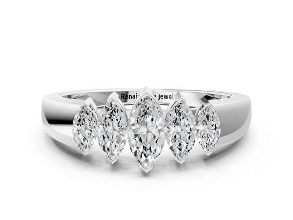 White gold Five-Stone Marquise Diamond Bar Set White Gold Band