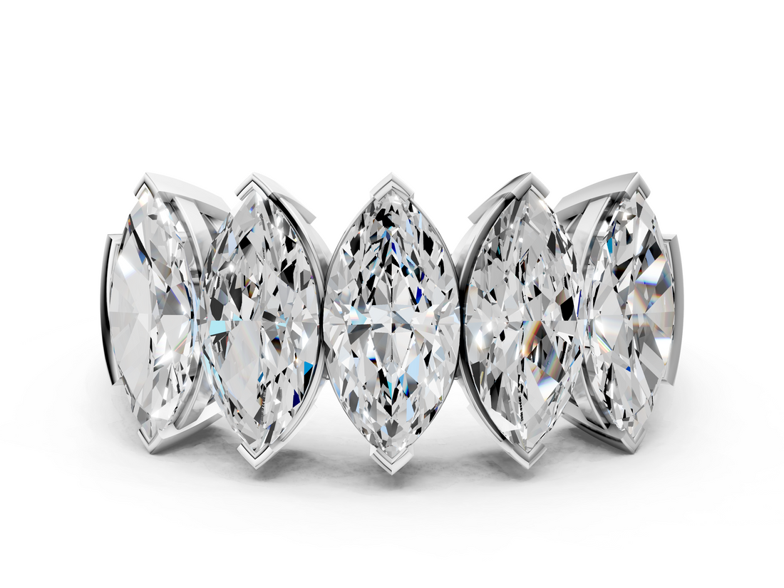 White gold Five Stone Marquise Diamond Prong Set White Gold Band_19