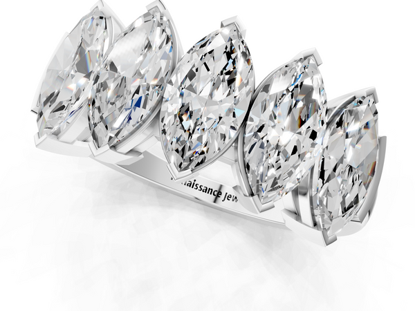 White gold Five Stone Marquise Diamond Prong Set White Gold Band