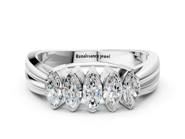 Platinum Five-Stone Marquise Diamond Split Shank Ring with Shared Prong Setting