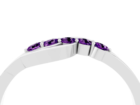 White gold Five-Stone Round Amethyst Crossover Band with Prong Setting_22