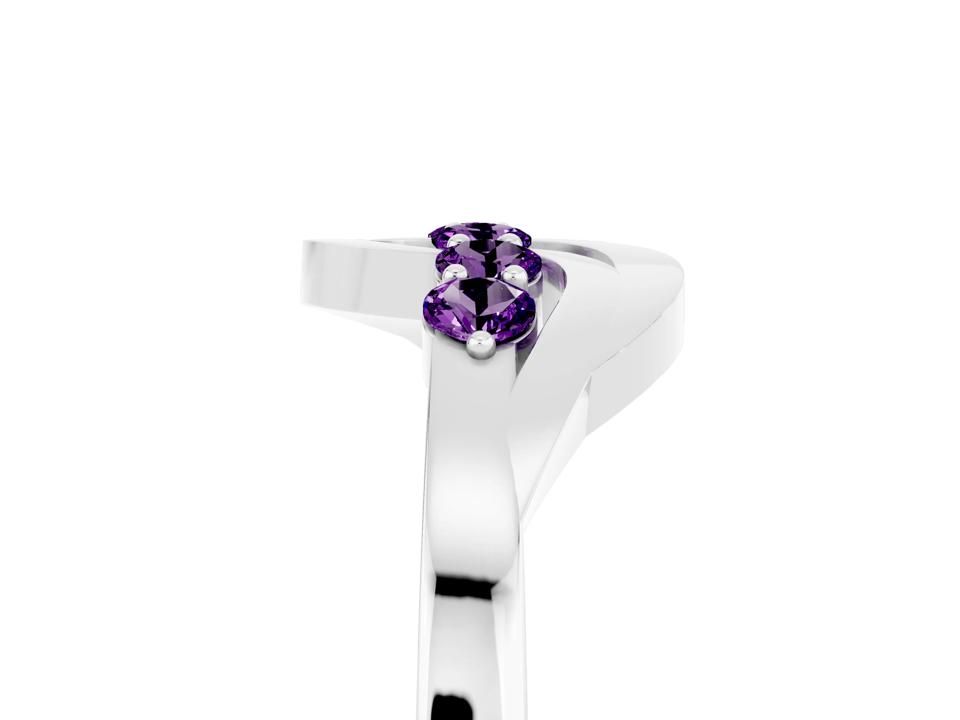 White gold Five-Stone Round Amethyst Crossover Band with Prong Setting_23
