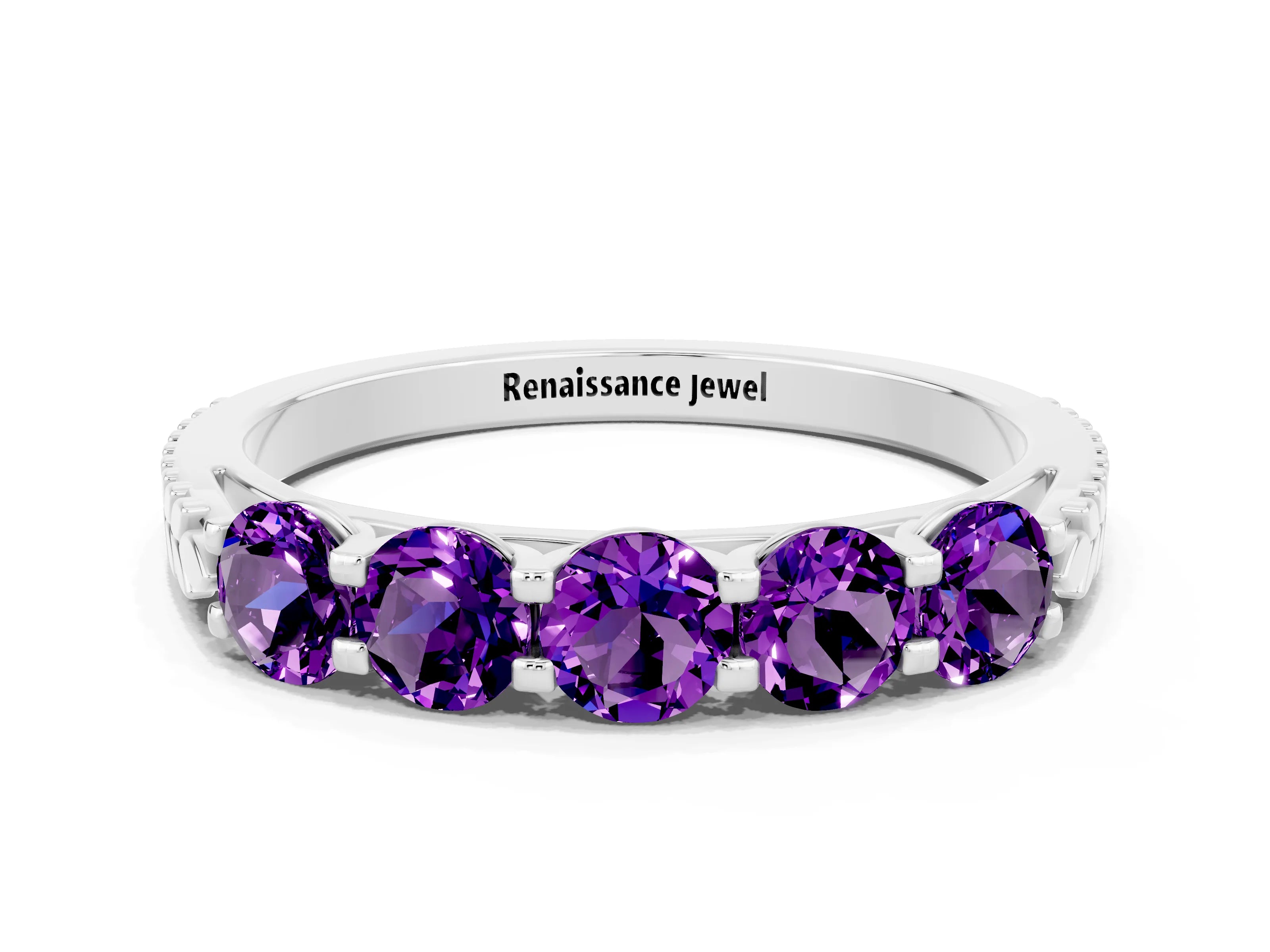 White gold Five-Stone Round Amethyst Prong-Set Band_18