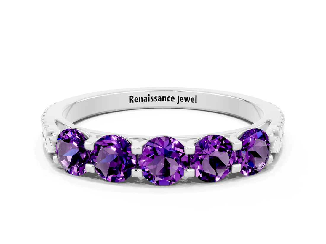 White gold Five-Stone Round Amethyst Prong-Set Band_18