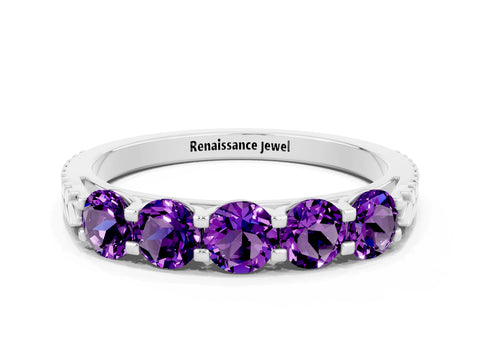 White gold Five-Stone Round Amethyst Prong-Set Band_18