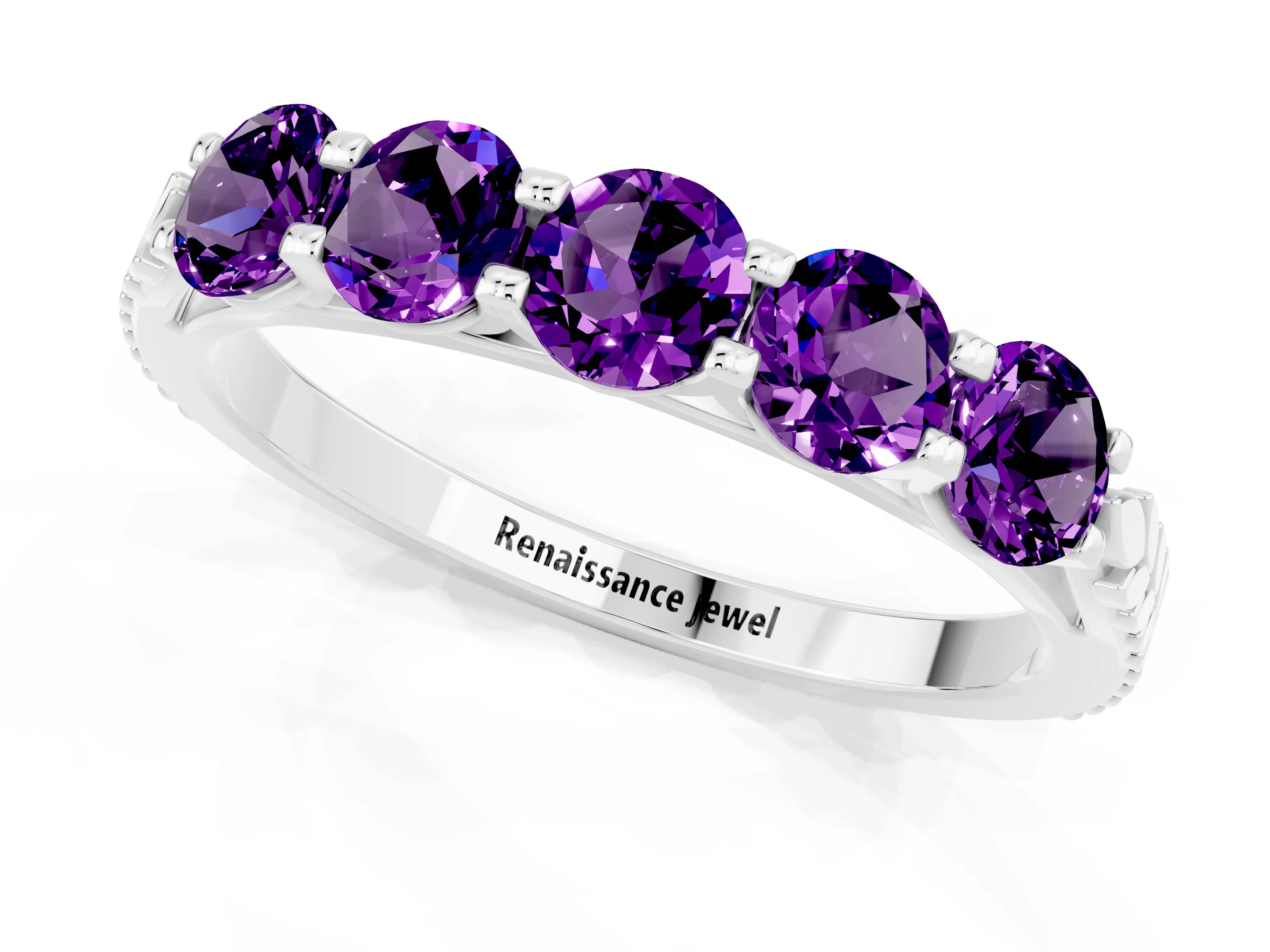 White gold Five-Stone Round Amethyst Prong-Set Band_19