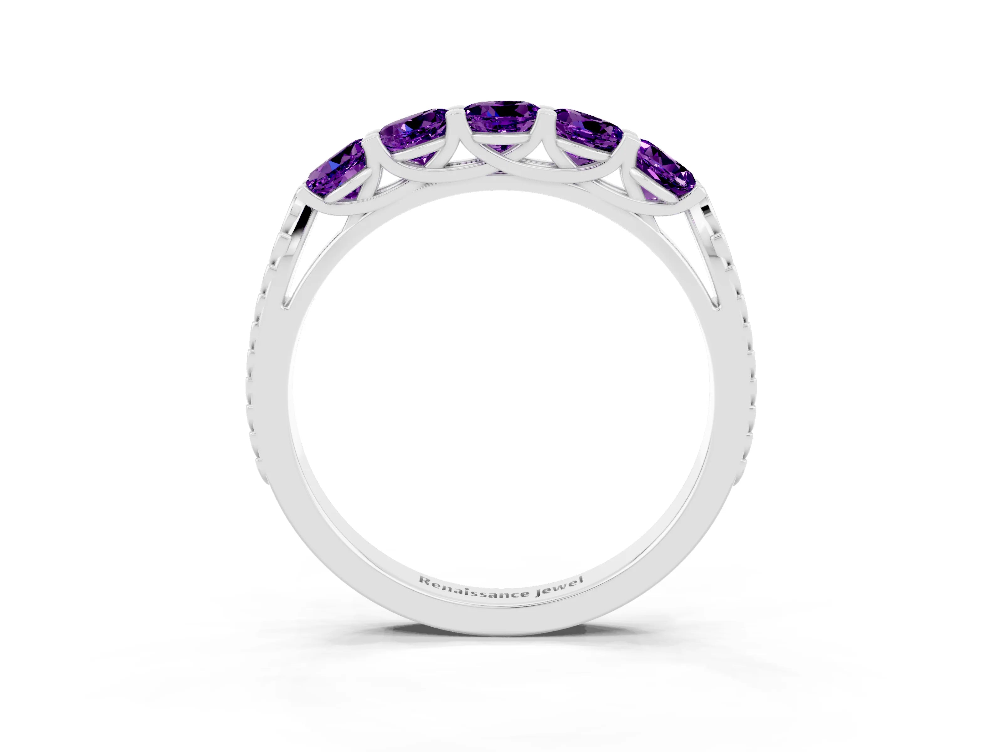 White gold Five-Stone Round Amethyst Prong-Set Band_21