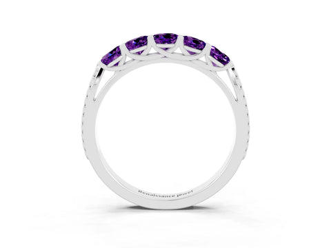 White gold Five-Stone Round Amethyst Prong-Set Band_21