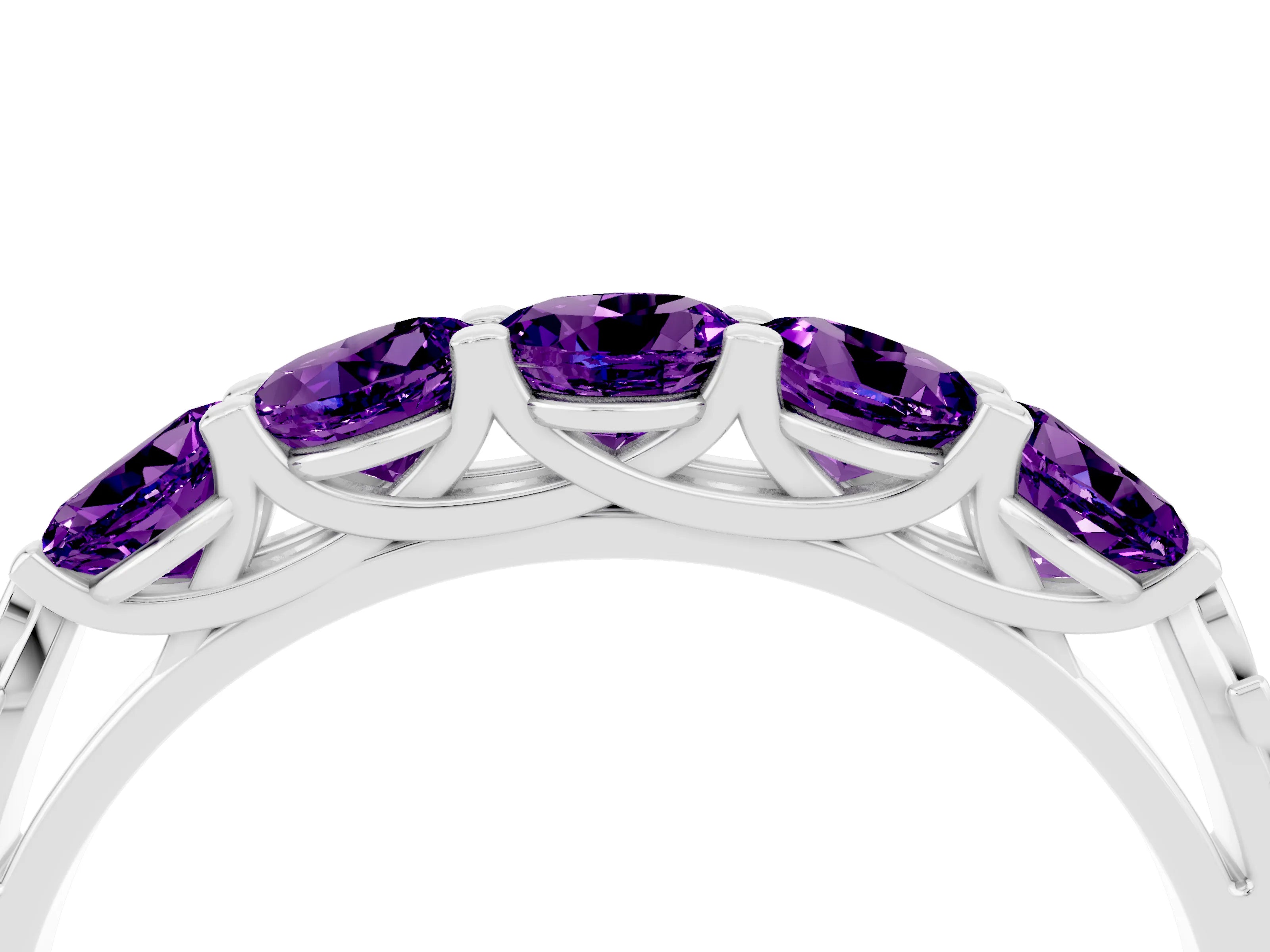 White gold Five-Stone Round Amethyst Prong-Set Band_22
